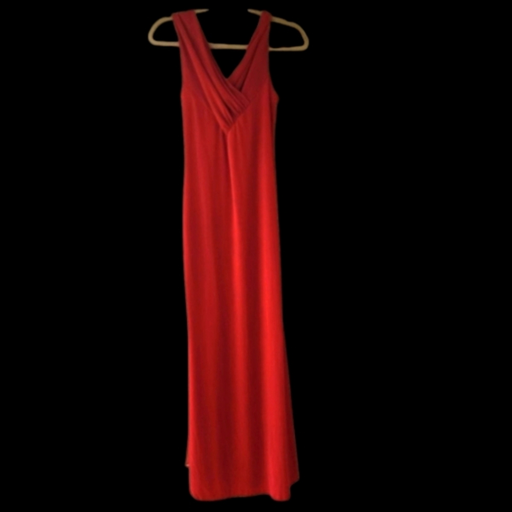 Vintage Y2K Full Length Gown XS Red Sleeveless Maxi V-Neck Ruched Event Formal